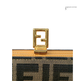 FENDI ZUCCA handbag, Brown jacquard kiss lock bag, vintage, Baguette cloth handbag