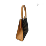 FENDI ZUCCA handbag, Brown jacquard kiss lock bag, vintage, Baguette cloth handbag