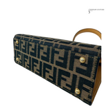 FENDI ZUCCA handbag, Brown jacquard kiss lock bag, vintage, Baguette cloth handbag