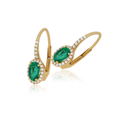 Emerald and Diamond Drop Earrings 14KT Yellow Gold