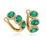 14KT Yellow Gold Triple Halo Emerald Hoop Earrings 14KT Yellow Gold  – Oval Emeralds & Diamonds