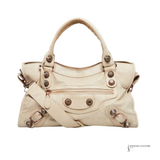 BALENCIAGA Praline Lambskin Leather Giant 21 Rose Gold Motorcycle City Bag