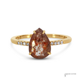 Salt and Pepper Diamond Ring 14K Yellow Gold – Pear Shape Orange & White Diamond  & Side Stones