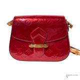 Louis Vuitton Bellflower patent leather crossbody bag Rouge Grenadine Monogram Vernis PM Pre-Loved