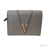 Versace Leather Wallet Virtus Logo Grained Card Case Compact Wallet Embossed