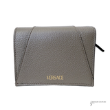 Versace Leather Wallet Virtus Logo Grained Card Case Compact Wallet Embossed