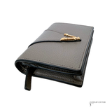 Versace Leather Wallet Virtus Logo Grained Card Case Compact Wallet Embossed