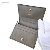 Versace Leather Wallet Virtus Logo Grained Card Case Compact Wallet Embossed