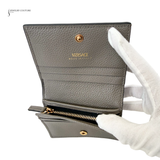 Versace Leather Wallet Virtus Logo Grained Card Case Compact Wallet Embossed