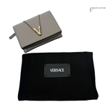 Versace Leather Wallet Virtus Logo Grained Card Case Compact Wallet Embossed