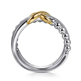 Wide Band Bujukan Silver and 14K Gold Criss Cross Ring