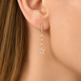 14KT Yellow Gold Diamond Star Dangle Earrings