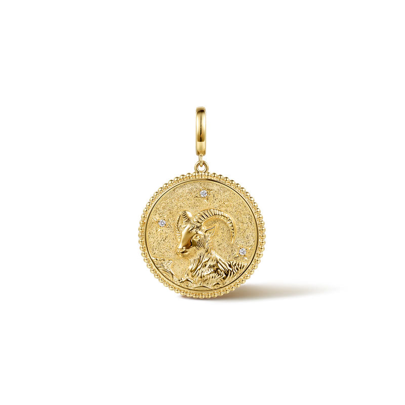 14K Yellow Gold Diamond Bujukan Zodiac Medallion Pendant With Detachable Bail