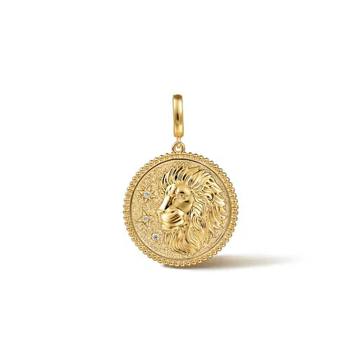 14K Yellow Gold Diamond Bujukan Zodiac Medallion Pendant With Detachable Bail