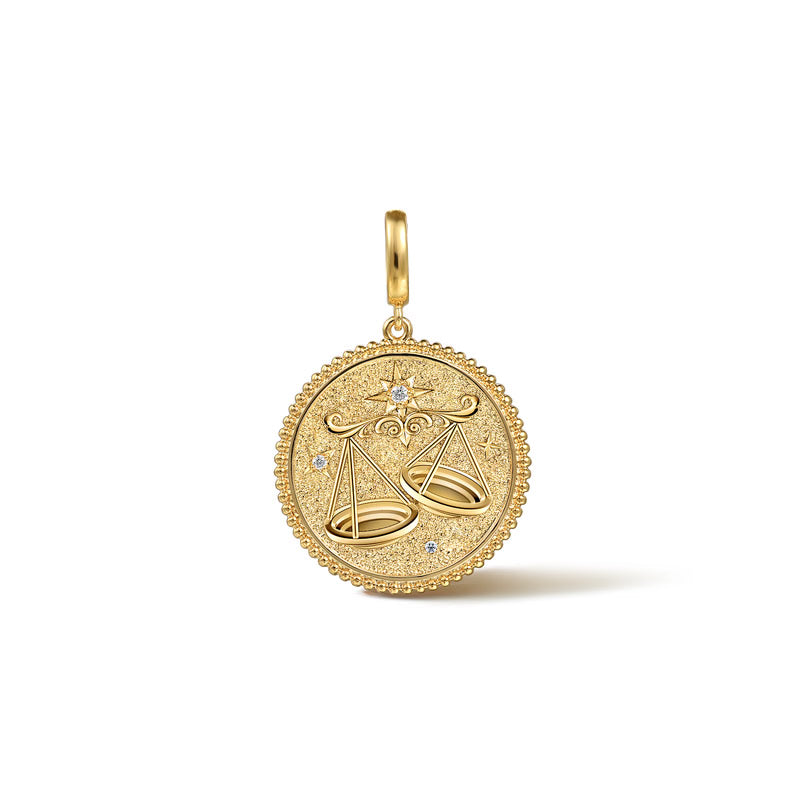 14K Yellow Gold Diamond Bujukan Zodiac Medallion Pendant With Detachable Bail
