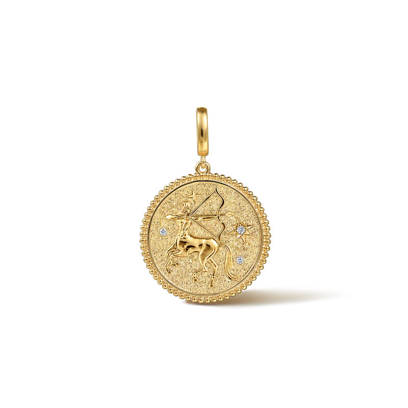 14K Yellow Gold Diamond Bujukan Zodiac Medallion Pendant With Detachable Bail