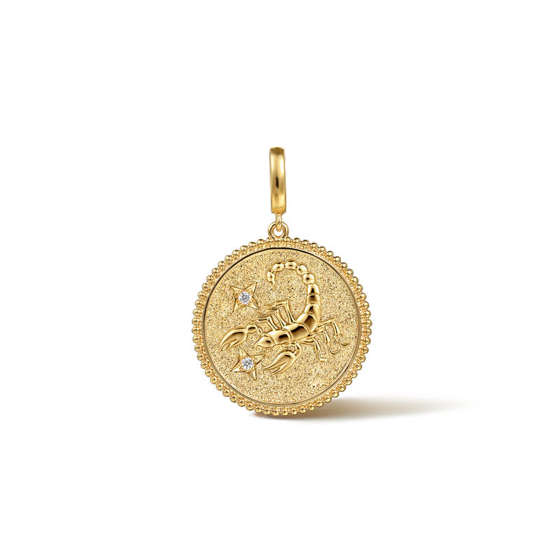 14K Yellow Gold Diamond Bujukan Zodiac Medallion Pendant With Detachable Bail