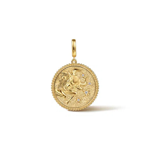 14K Yellow Gold Diamond Bujukan Zodiac Medallion Pendant With Detachable Bail