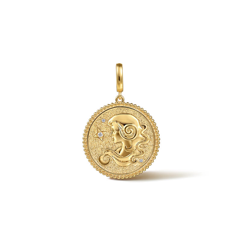14K Yellow Gold Diamond Bujukan Zodiac Medallion Pendant With Detachable Bail