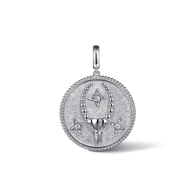 925 Sterling Silver White Sapphire Bujukan Zodiac Medallion Pendant With Detachable Bail