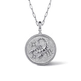 Zodiac - 925 Sterling Silver White Sapphire Bujukan Scorpio Medallion Pendant With Detachable Bail