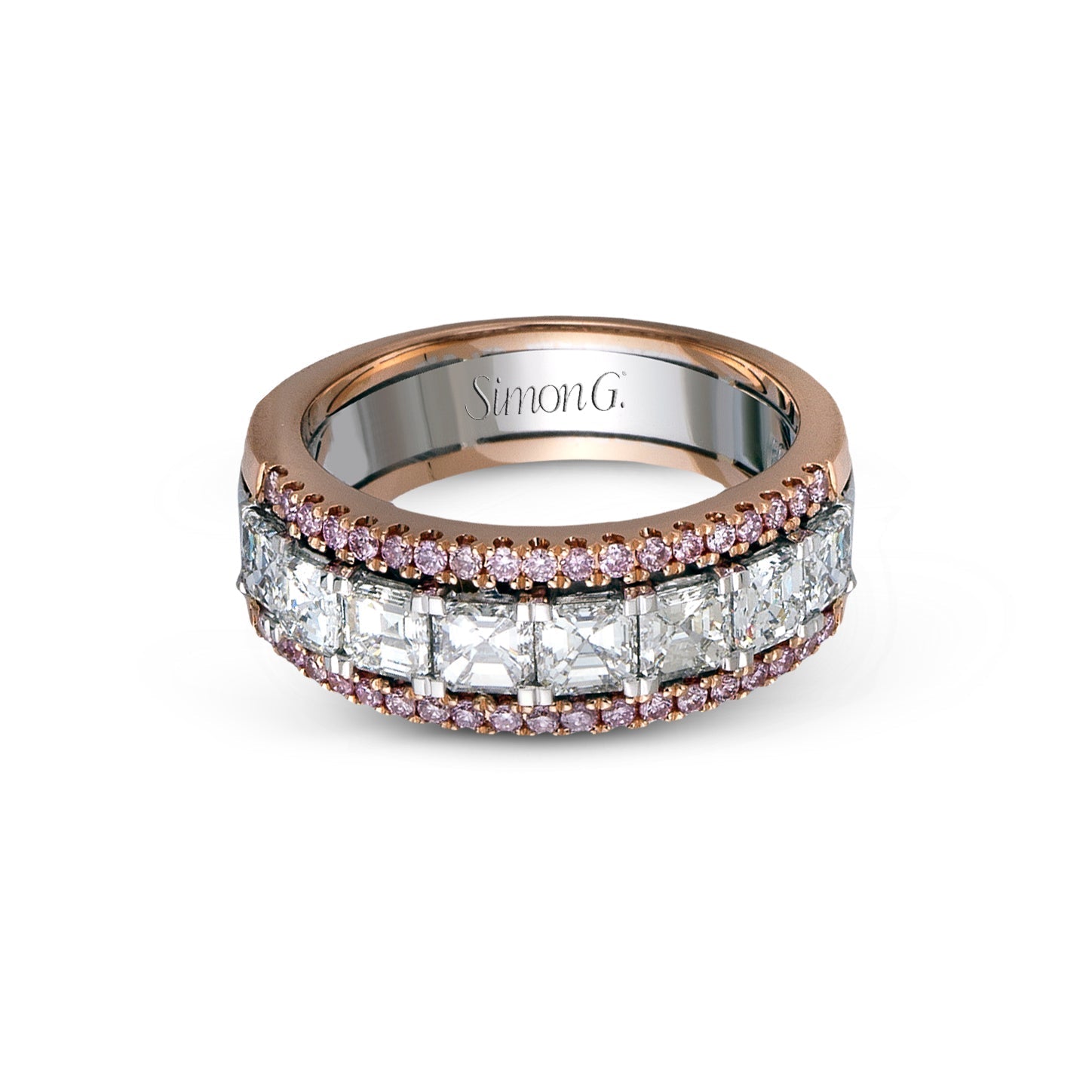 Simon G. LP1875 white and rose gold diamond anniversary band, alternate view