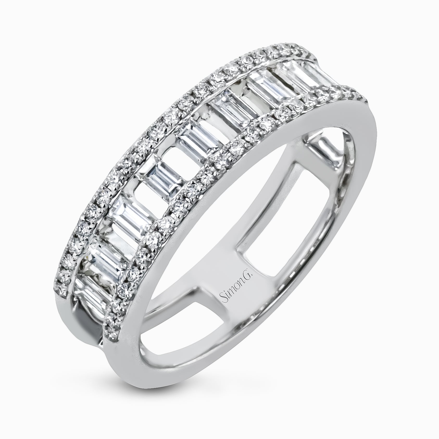 Simon G. LR2603 baguette and round diamond anniversary band in 18K white gold