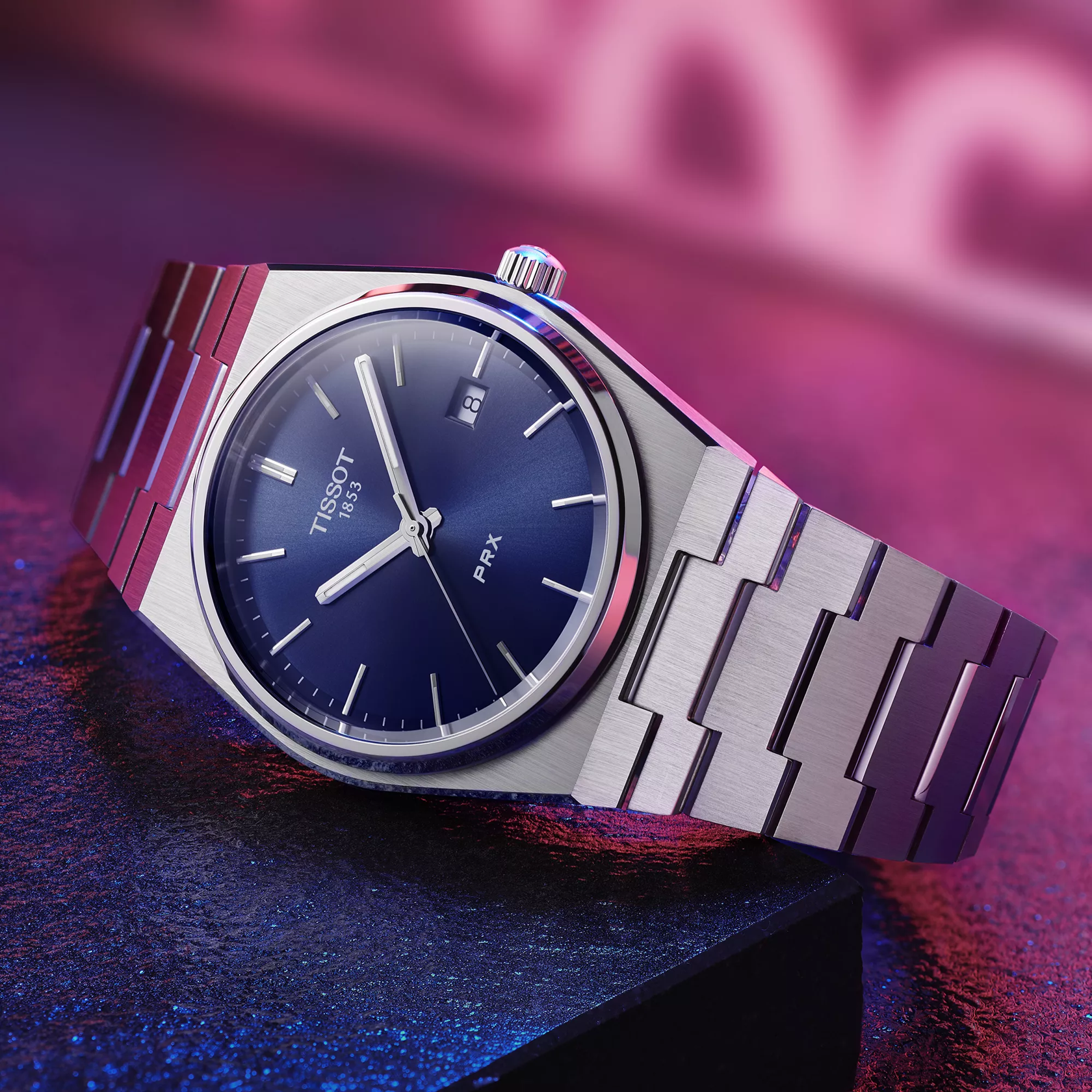 Tissot PRX 40mm blue dial lifestyle detail