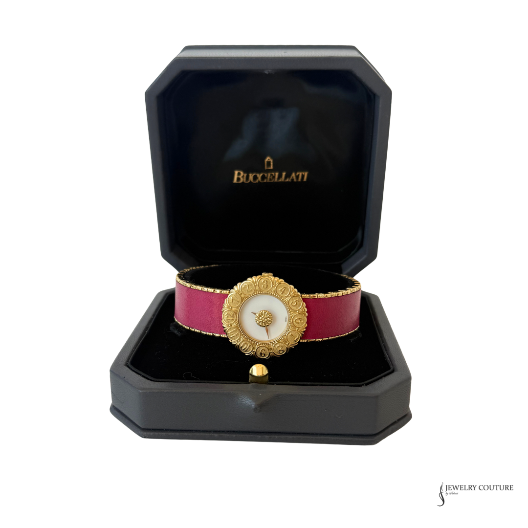 Buccellati Eliochron 18K gold watch displayed in its box