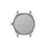 Silver watch case with 'Solar Powered' text on a white background
