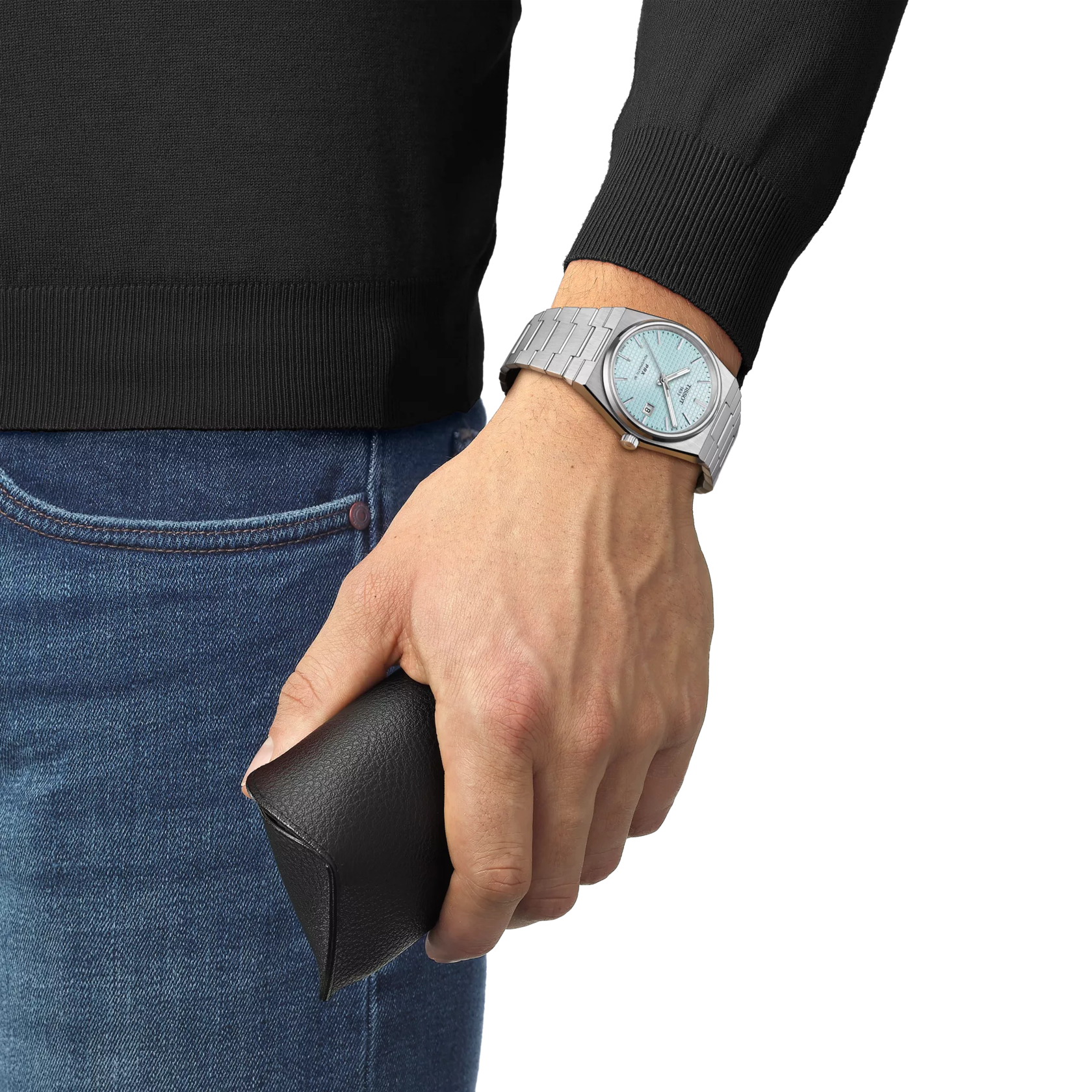 Tissot PRX Powermatic 80 40mm ice blue dial on the wrist