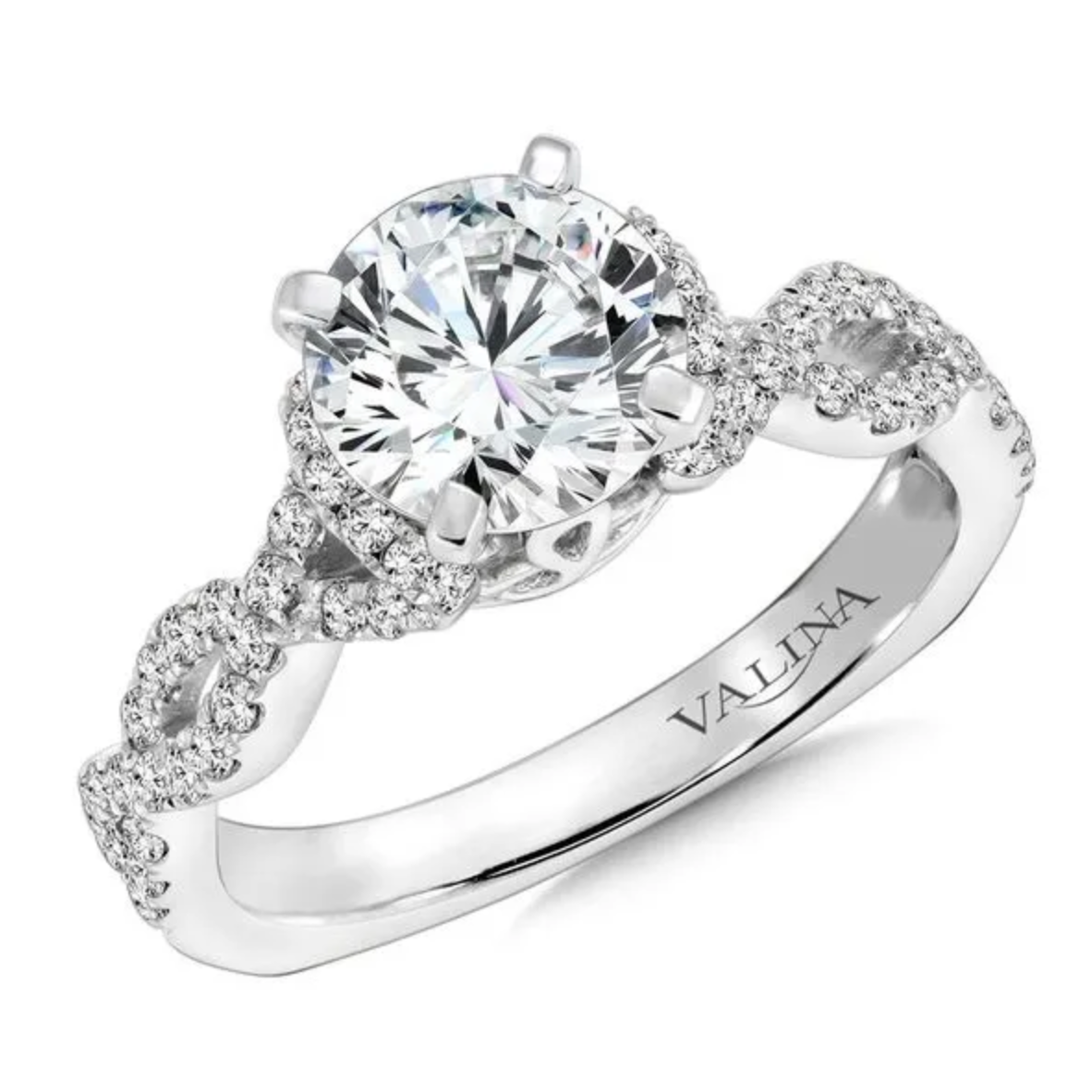 Valina 14KT White Gold Round Cut Diamond Engagement Ring Semi-Mount with CZ Center
