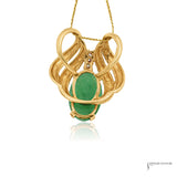 Back of estate jadeite and diamond pendant showing 14K gold slide loops and open gallery
