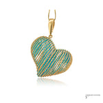 Estate 14K Yellow Gold 3-D Puffed Heart Pendant with Turquoise Cord