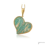Estate 14K Yellow Gold 3-D Puffed Heart Pendant with Turquoise Cord