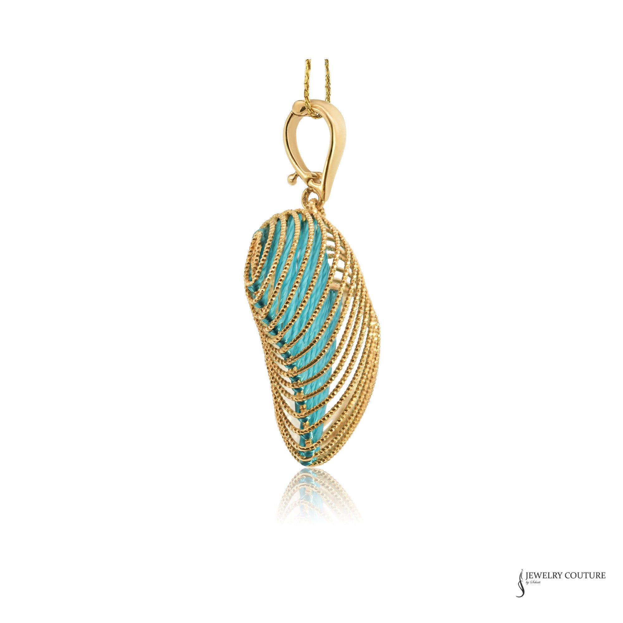 Estate 14K Yellow Gold 3-D Puffed Heart Pendant with Turquoise Cord