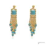 Estate 14K Yellow Gold Turquoise Tassel Earrings