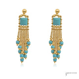 Estate 14K Yellow Gold Turquoise Tassel Earrings