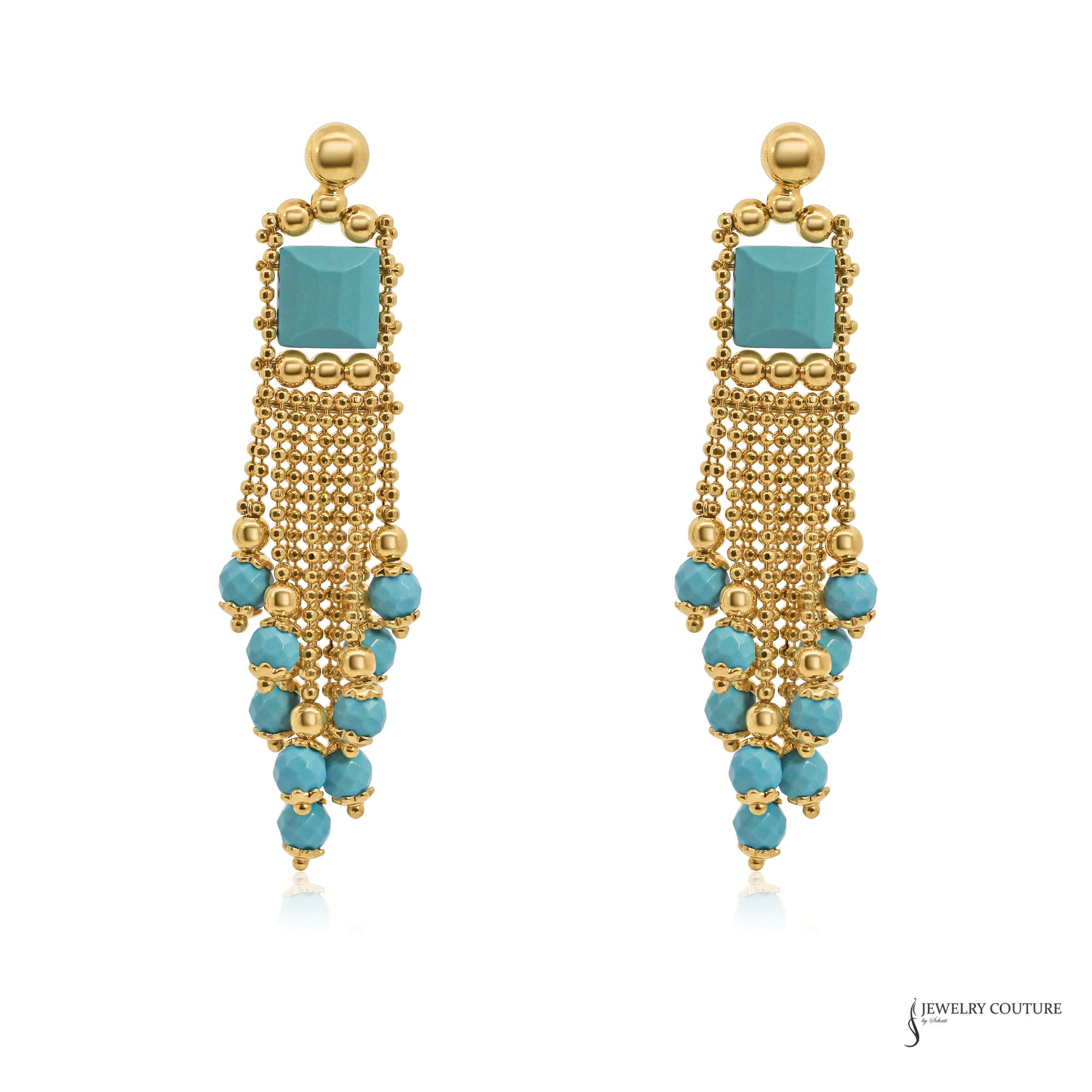 Estate 14K Yellow Gold Turquoise Tassel Earrings