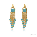 Estate 14K Yellow Gold Turquoise Tassel Earrings
