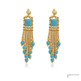 Estate 14K Yellow Gold Turquoise Tassel Earrings