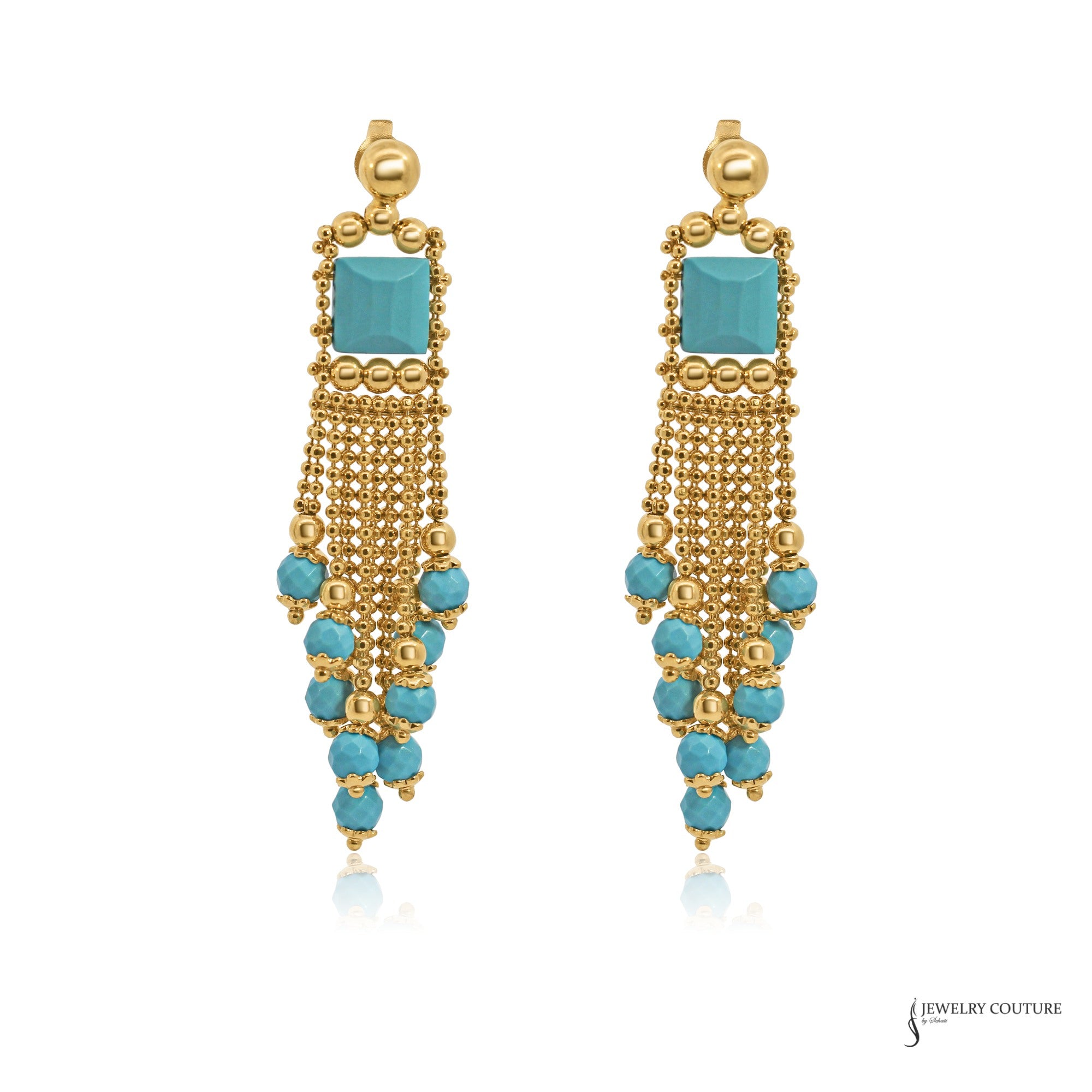 Estate 14K Yellow Gold Turquoise Tassel Earrings