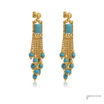 Estate 14K Yellow Gold Turquoise Tassel Earrings