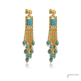 Estate 14K Yellow Gold Turquoise Tassel Earrings