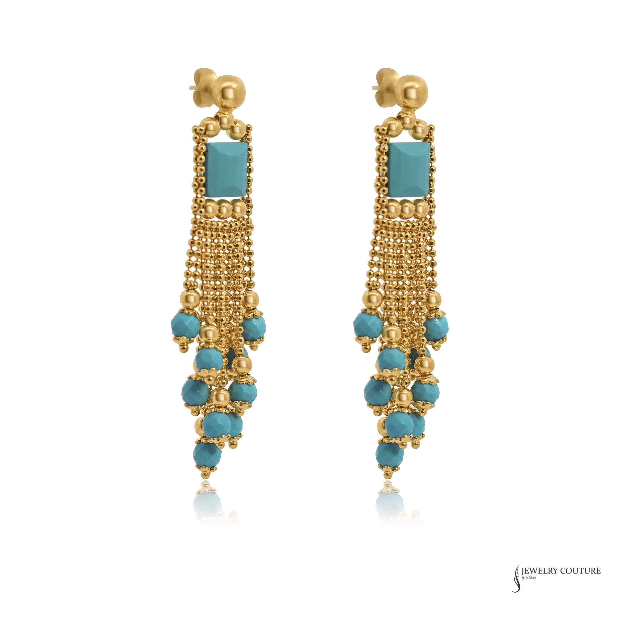 Estate 14K Yellow Gold Turquoise Tassel Earrings