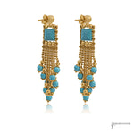 Estate 14K Yellow Gold Turquoise Tassel Earrings