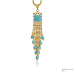 Estate 14K Yellow Gold Turquoise Tassel Pendant