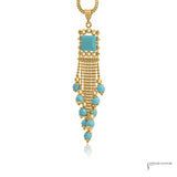 Estate 14K Yellow Gold Turquoise Tassel Pendant