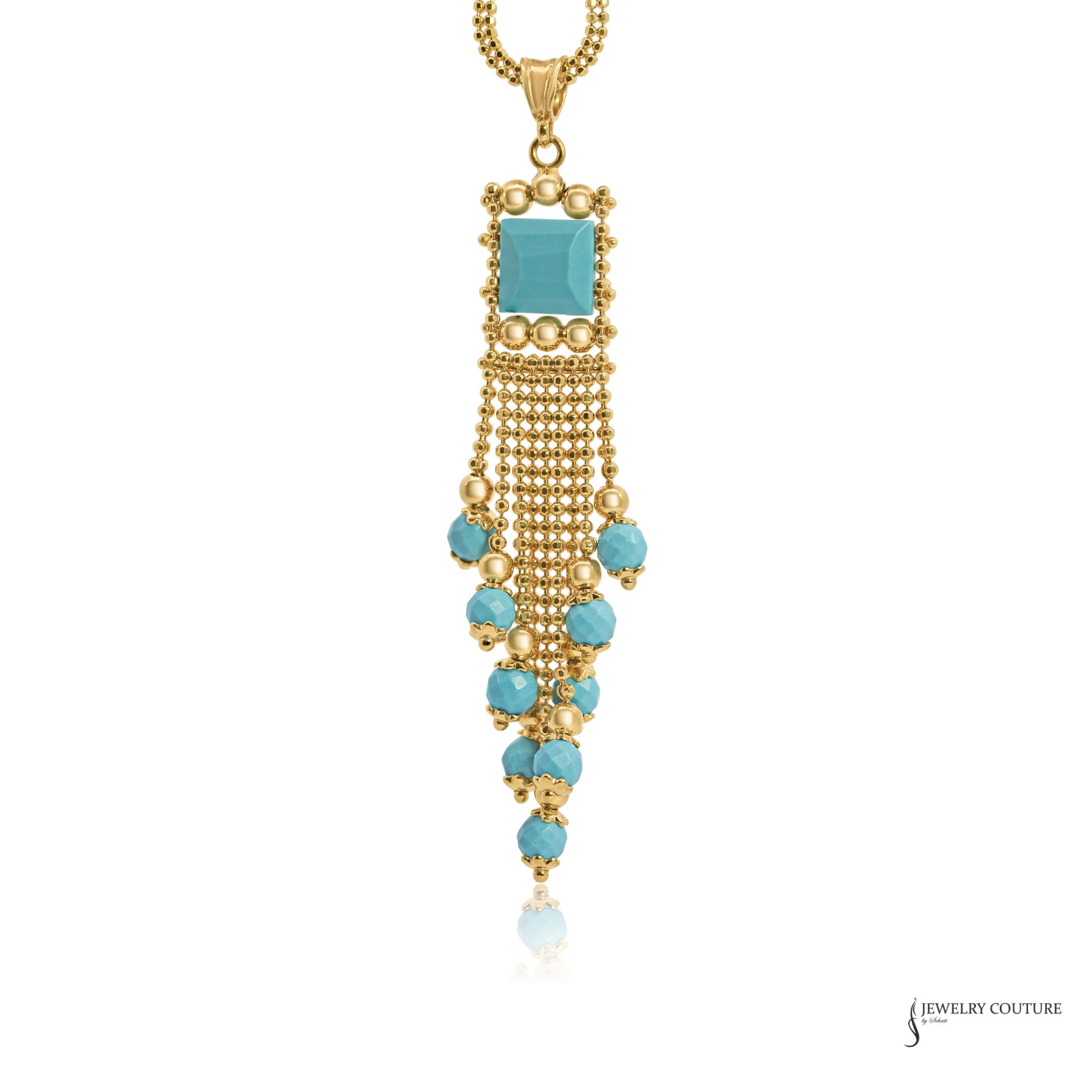 Estate 14K Yellow Gold Turquoise Tassel Pendant
