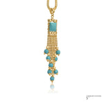 Estate 14K Yellow Gold Turquoise Tassel Pendant
